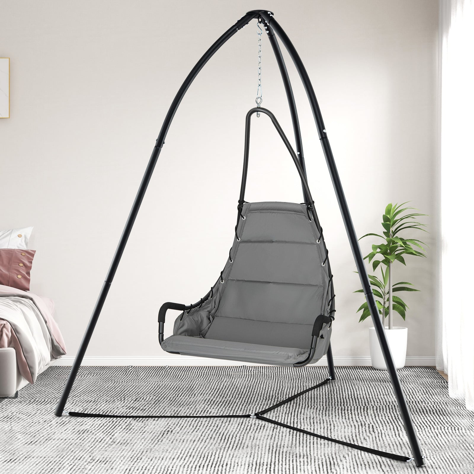 Hanging Chair Stand with Hanging Chain for Lounger Saucer-Black
