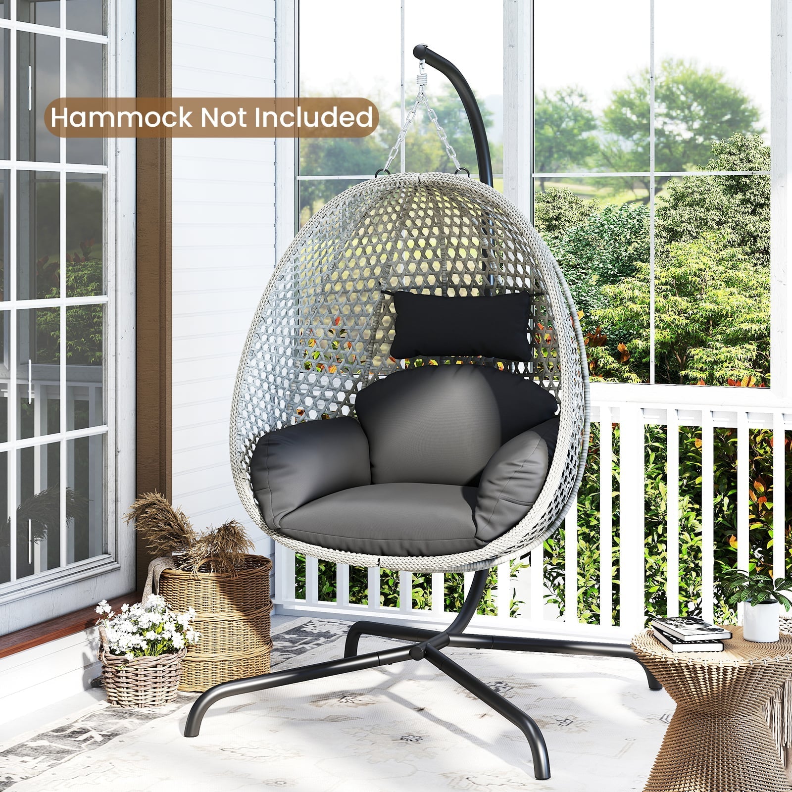 Heavy Duty Metal Hammock C-Stand with Spring Hook and 360° Rotation