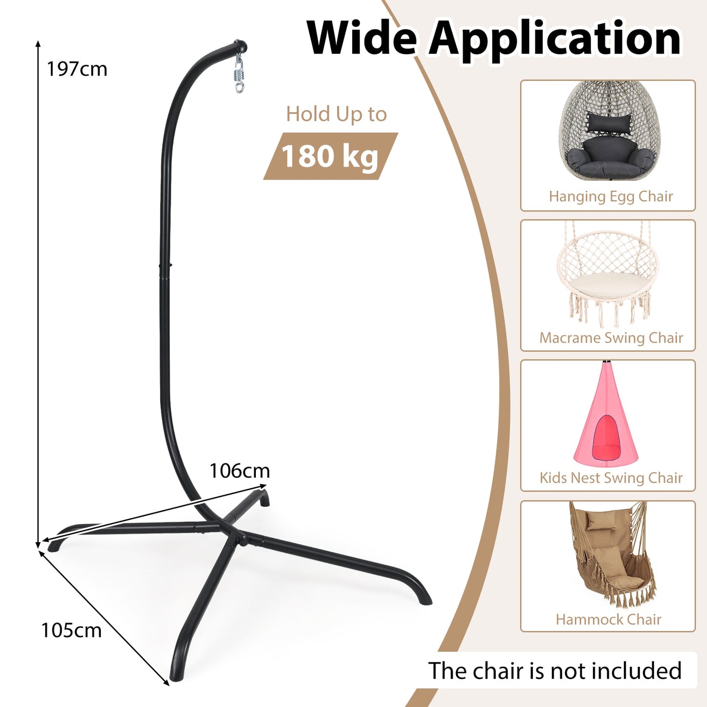 Heavy Duty Metal Hammock C-Stand with Spring Hook and 360° Rotation