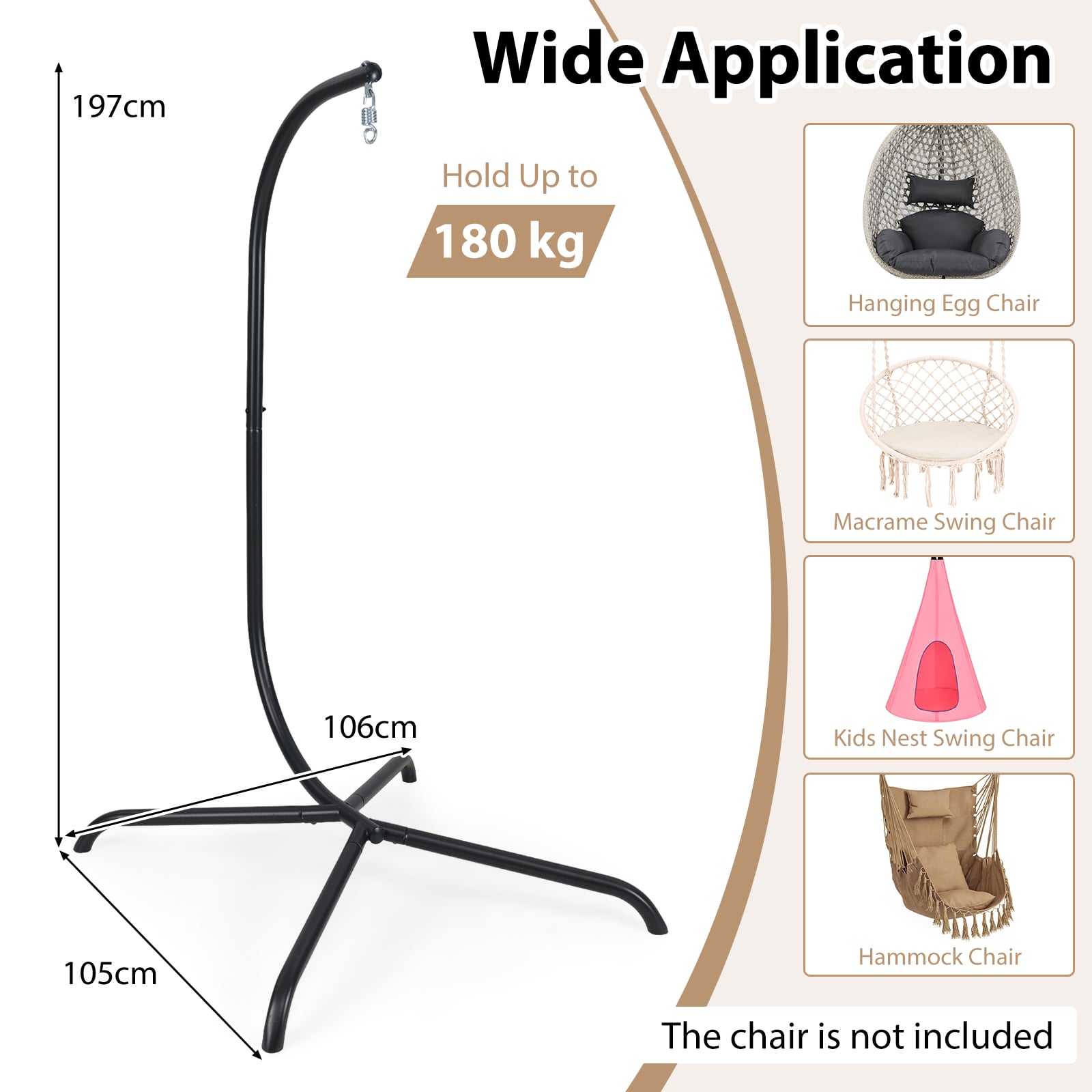 Heavy Duty Metal Hammock C-Stand with Spring Hook and 360° Rotation