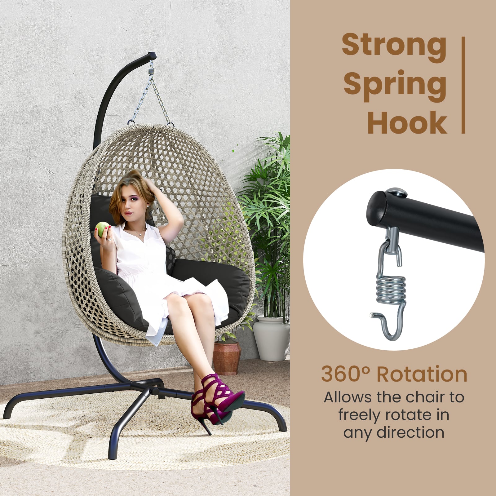 Heavy Duty Metal Hammock C-Stand with Spring Hook and 360° Rotation
