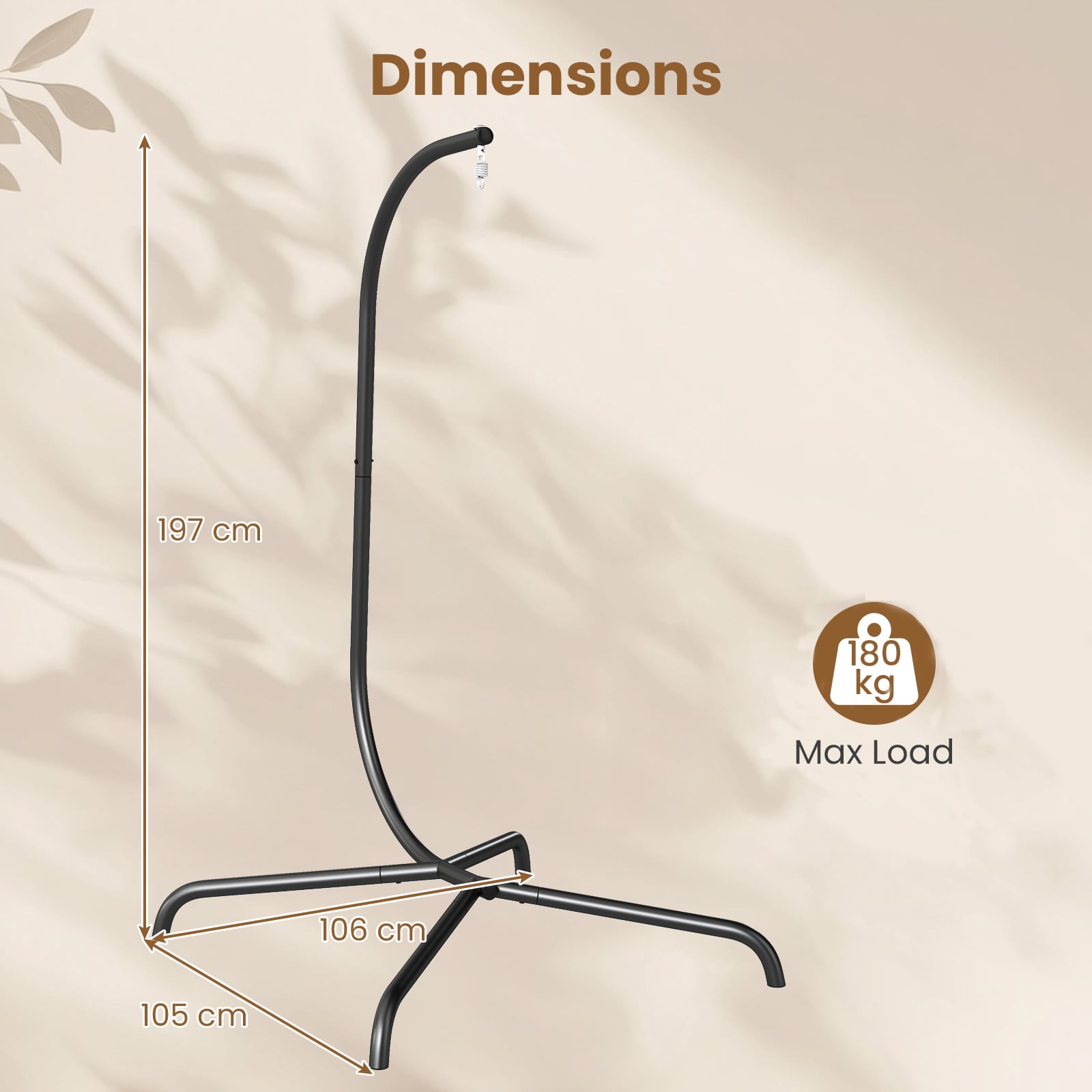 Heavy Duty Metal Hammock C-Stand with Spring Hook and 360° Rotation