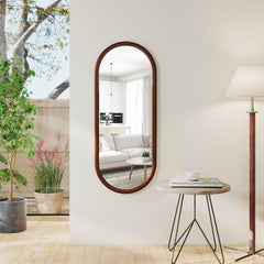 Hanging Mirror Full Length Mirror Wood Frame Wall-Mounted Mirror-Walnut