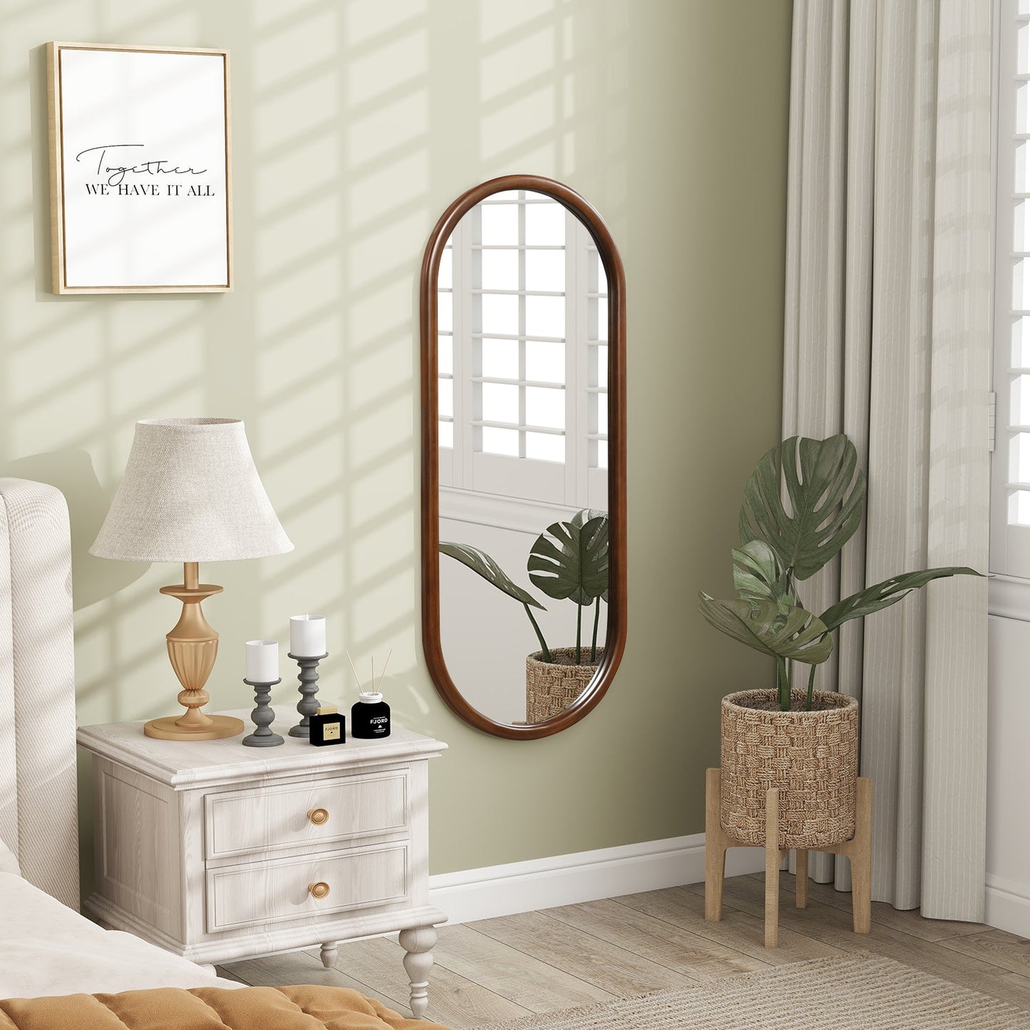 Hanging Mirror Full Length Mirror Wood Frame Wall-Mounted Mirror-Walnut