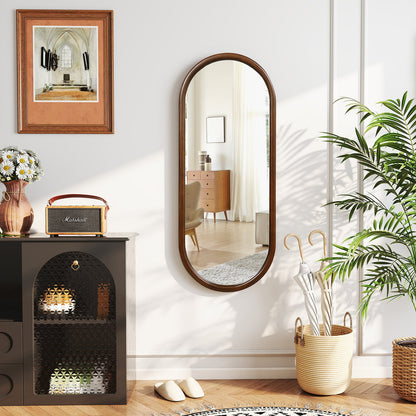 Hanging Mirror Full Length Mirror Wood Frame Wall-Mounted Mirror-Walnut