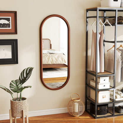 Hanging Mirror Full Length Mirror Wood Frame Wall-Mounted Mirror-Walnut