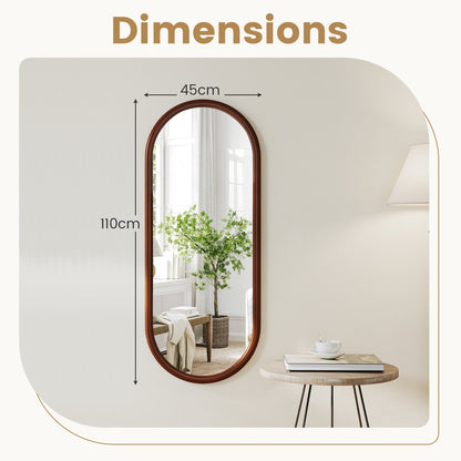 Hanging Mirror Full Length Mirror Wood Frame Wall-Mounted Mirror-Walnut