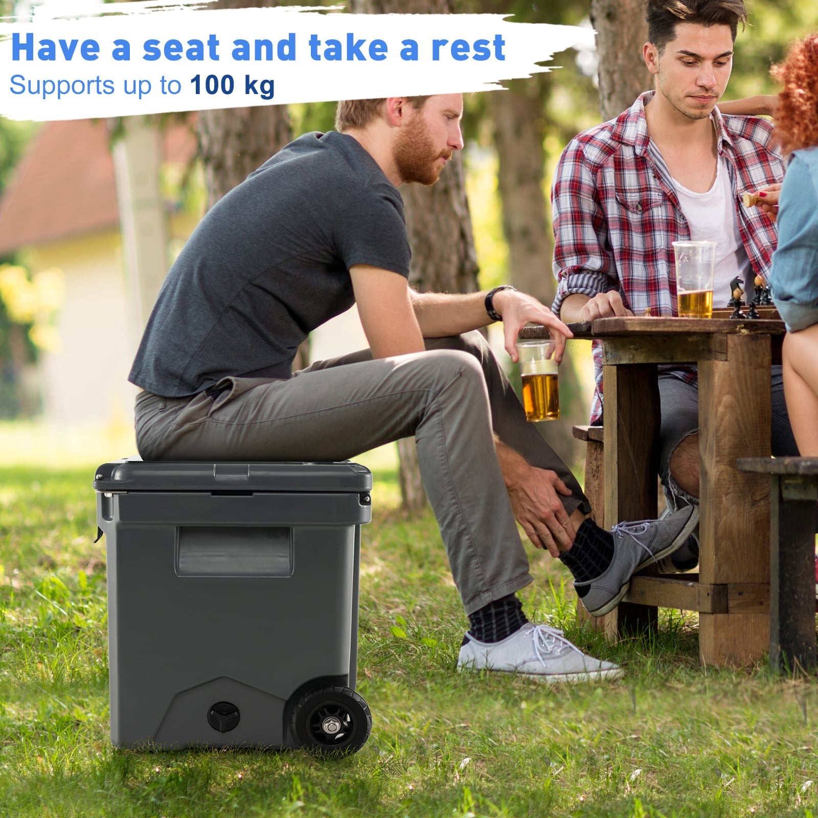 40 L Ice Chest Hard Cooler with Wheels and Handle-Grey