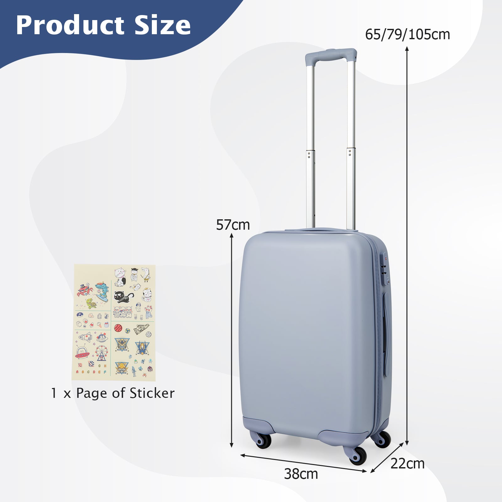 Hardside Luggage with Spinner Wheels, TSA Lock and Height Adjustable Handle-Blue