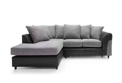 Harley Cord Fabric Corner Sofa - Black-Left Facing