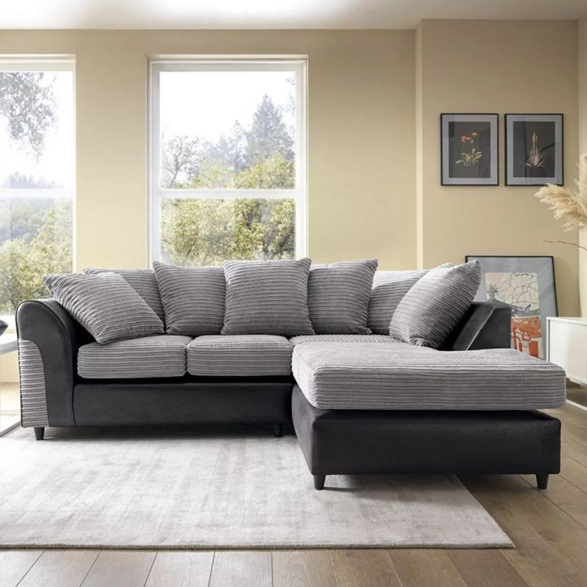 Harley Cord Fabric Corner Sofa - Black-Right Facing