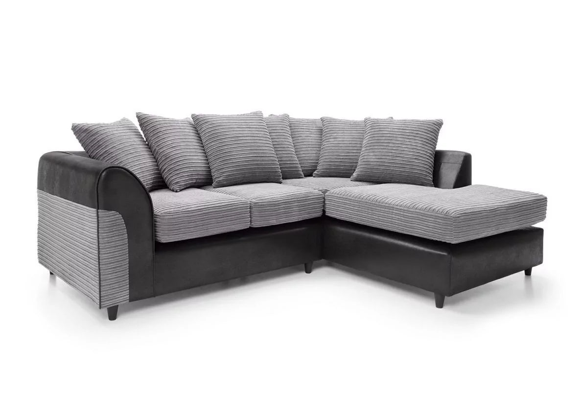 Harley Cord Fabric Corner Sofa - Black-Right Facing