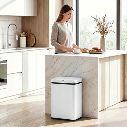 HOMCOM 40L Sensor Bin with Soft-Close Lid, Stainless Steel Automatic Touchless Motion Sensor Kitchen Bin, White
