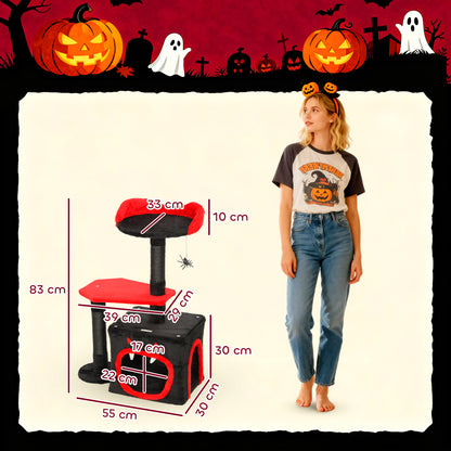 PawHut Cat Tree, Gothic Cat Tower with Scratching Posts, Cute Condo, Coffin Platform, Bed and Spider Toy, Halloween