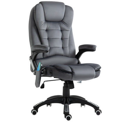 Vinsetto Massage Recliner Chair Heated Office Chair with Six Massage Points Velvet-Feel Fabric 360 Swivel Wheels Grey