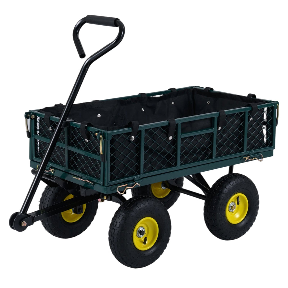 Heavy Duty 410 kg Capacity Metal Garden Cart with Storage Bag-Green