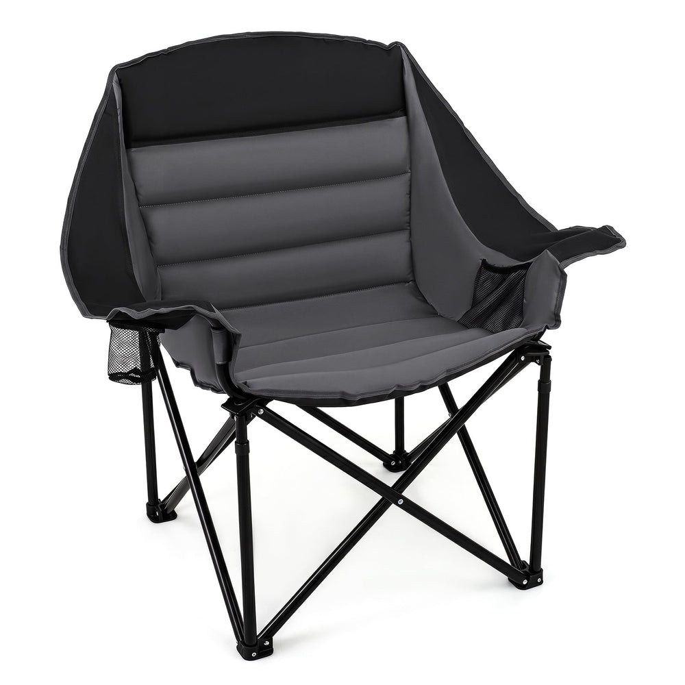 Heavy Duty Camping Chair with Padded Seat and Cup Holder-Black