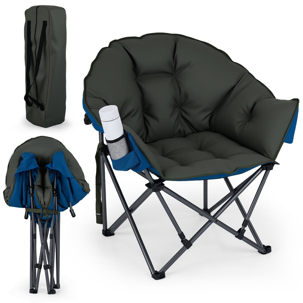 Heavy-Duty Folding Oxford Chair with Padded Seat and Cup Holder for Beach Fishing-Green