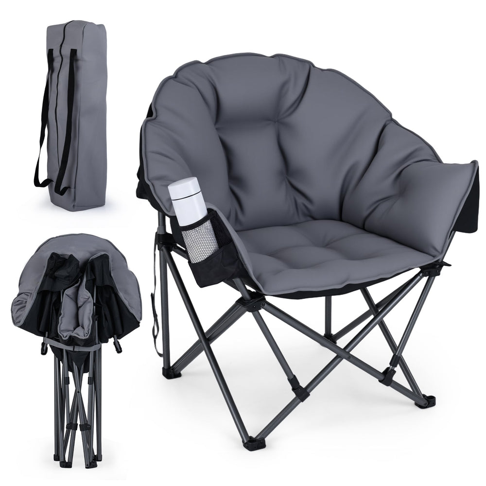 Heavy-Duty Folding Oxford Chair with Padded Seat and Cup Holder for Beach Fishing-Grey