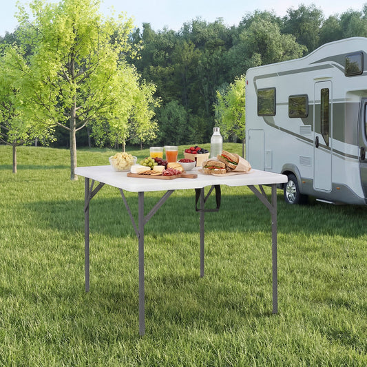 Heavy Duty Indoor Outdoor Folding Card Table with Carry Handle for Patio-White