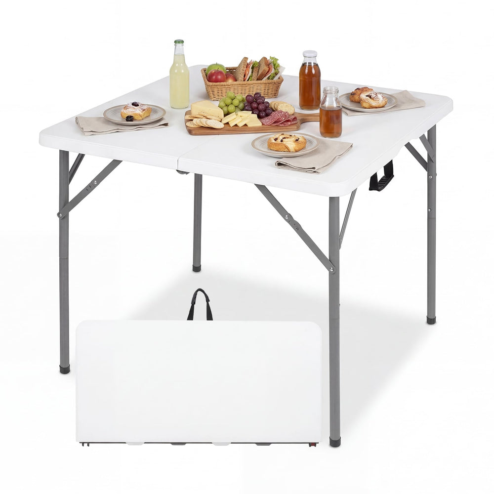 Heavy Duty Indoor Outdoor Folding Card Table with Carry Handle for Patio-White