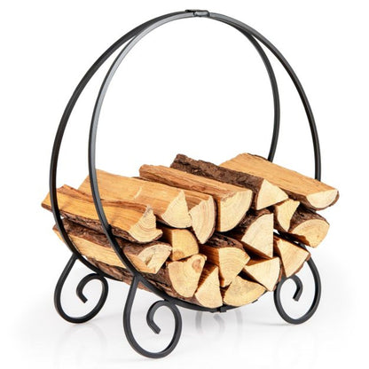 Heavy Duty Metal Firewood Holder and Spark Guard for Indoor Outdoor Fireplace