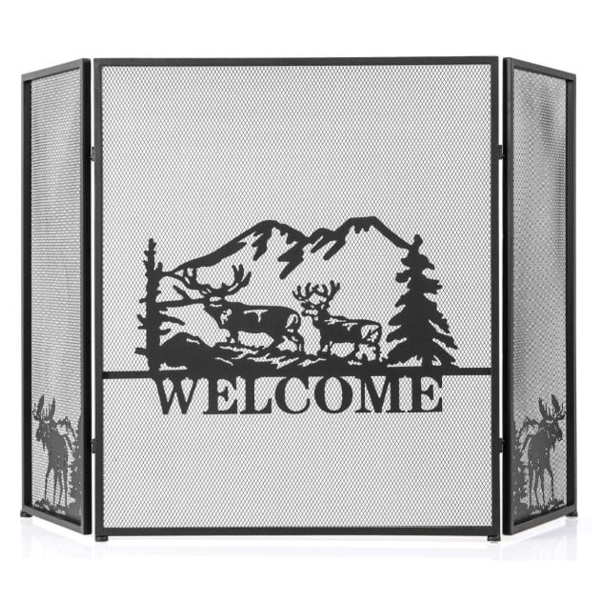 Heavy Duty Metal Firewood Holder and Spark Guard for Indoor Outdoor Fireplace