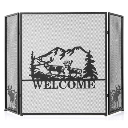 Heavy Duty Metal Firewood Holder and Spark Guard for Indoor Outdoor Fireplace