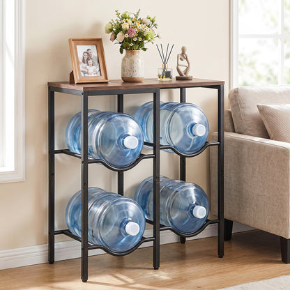 Heavy Duty Metal Frame Water Jug Shelf with Adjustable Foot Pads-Rustic Brown