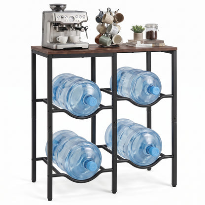 Heavy Duty Metal Frame Water Jug Shelf with Adjustable Foot Pads-Rustic Brown