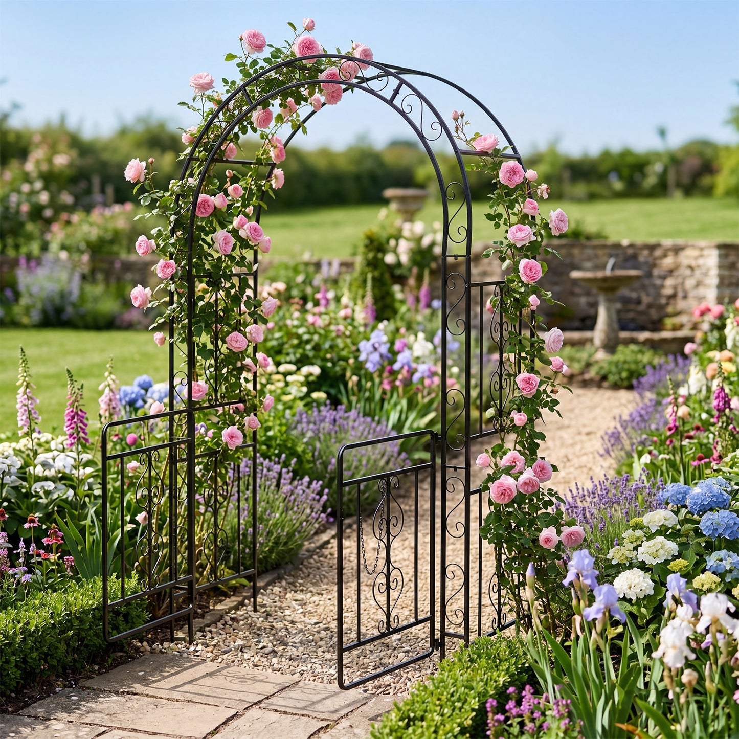 Heavy Duty Metal Garden Arch with Arched Top and Lockable Doors