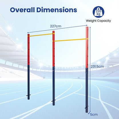 Heavy Duty Metal Pull Up Bar Station with 5 Adjustable Heights-Red