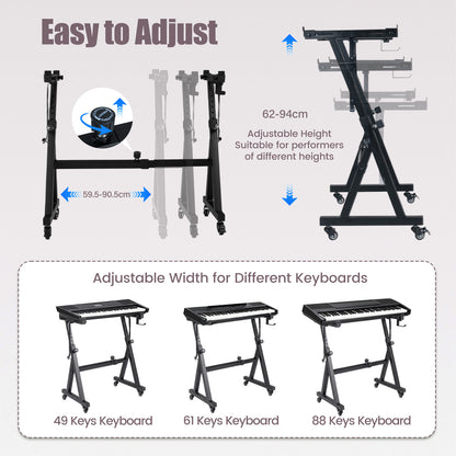 Heavy-Duty Piano Stand with Headphone Hook Fits 49 54 61 88 Keys Electric Pianos-Black
