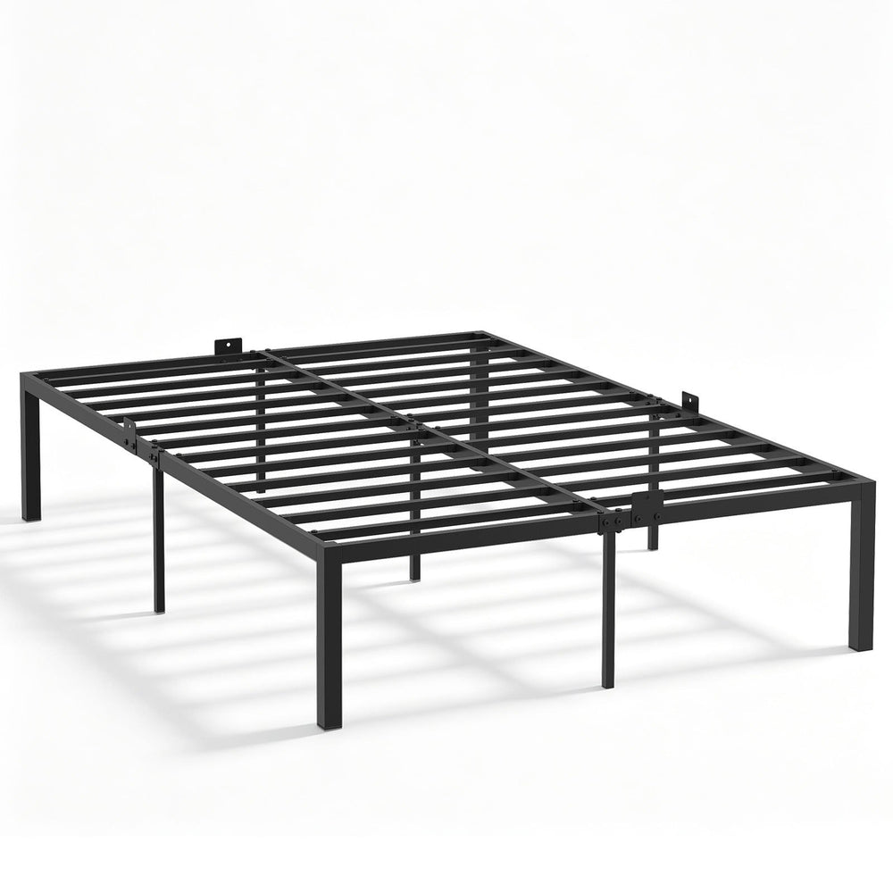 Heavy-Duty Platform Bed with Mattress Slide Stoppers and Under-bed Storage-Black