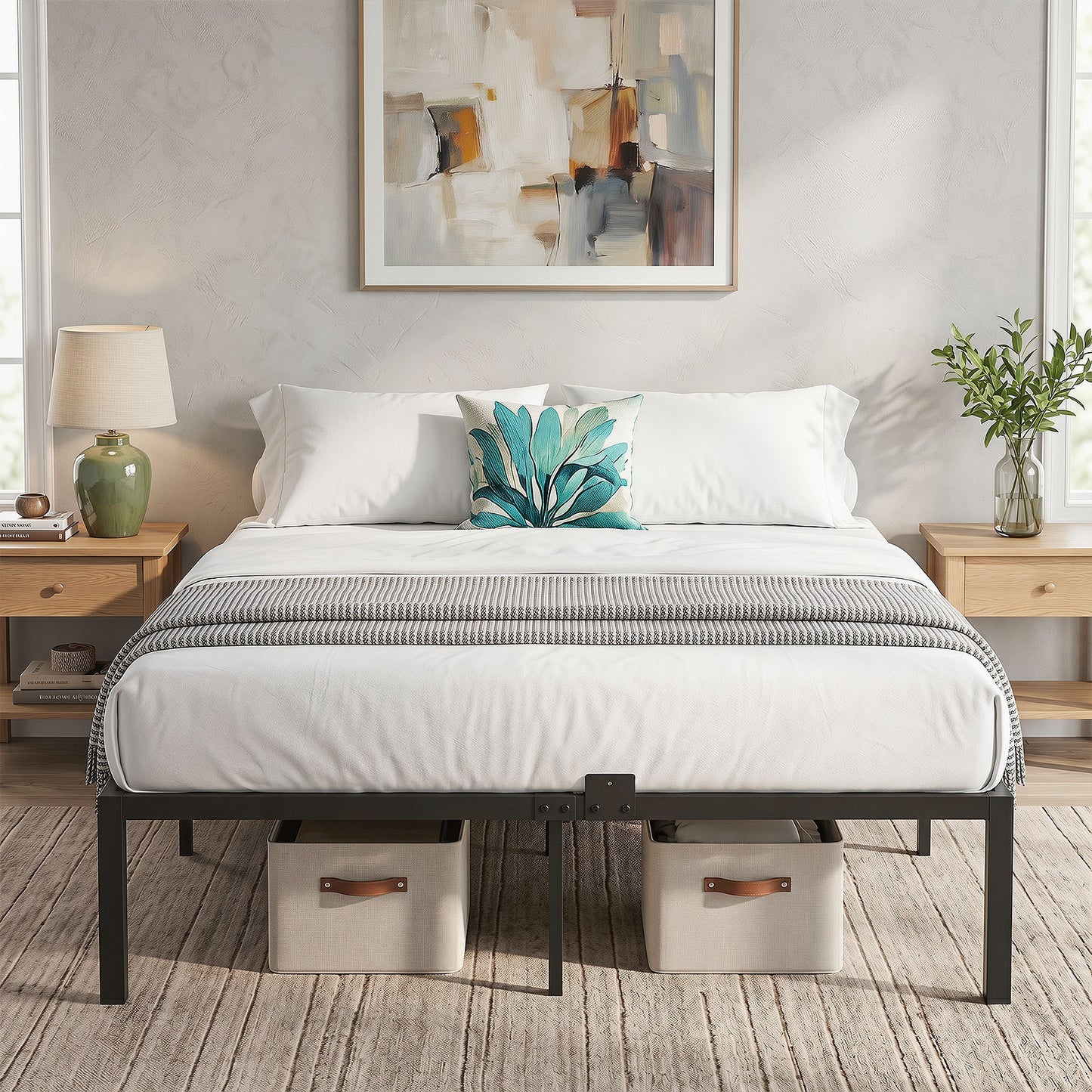 Heavy-Duty Platform Bed with Mattress Slide Stoppers and Under-bed Storage-Black