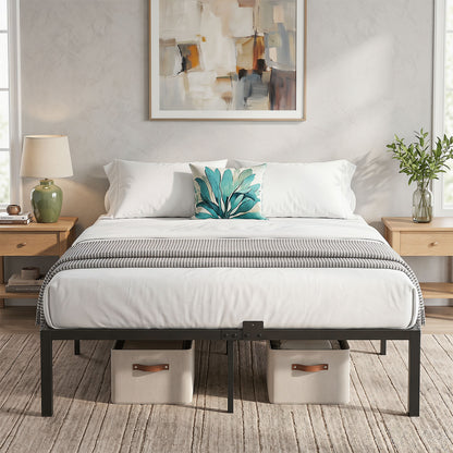 Heavy-Duty Platform Bed with Mattress Slide Stoppers and Under-bed Storage-Black