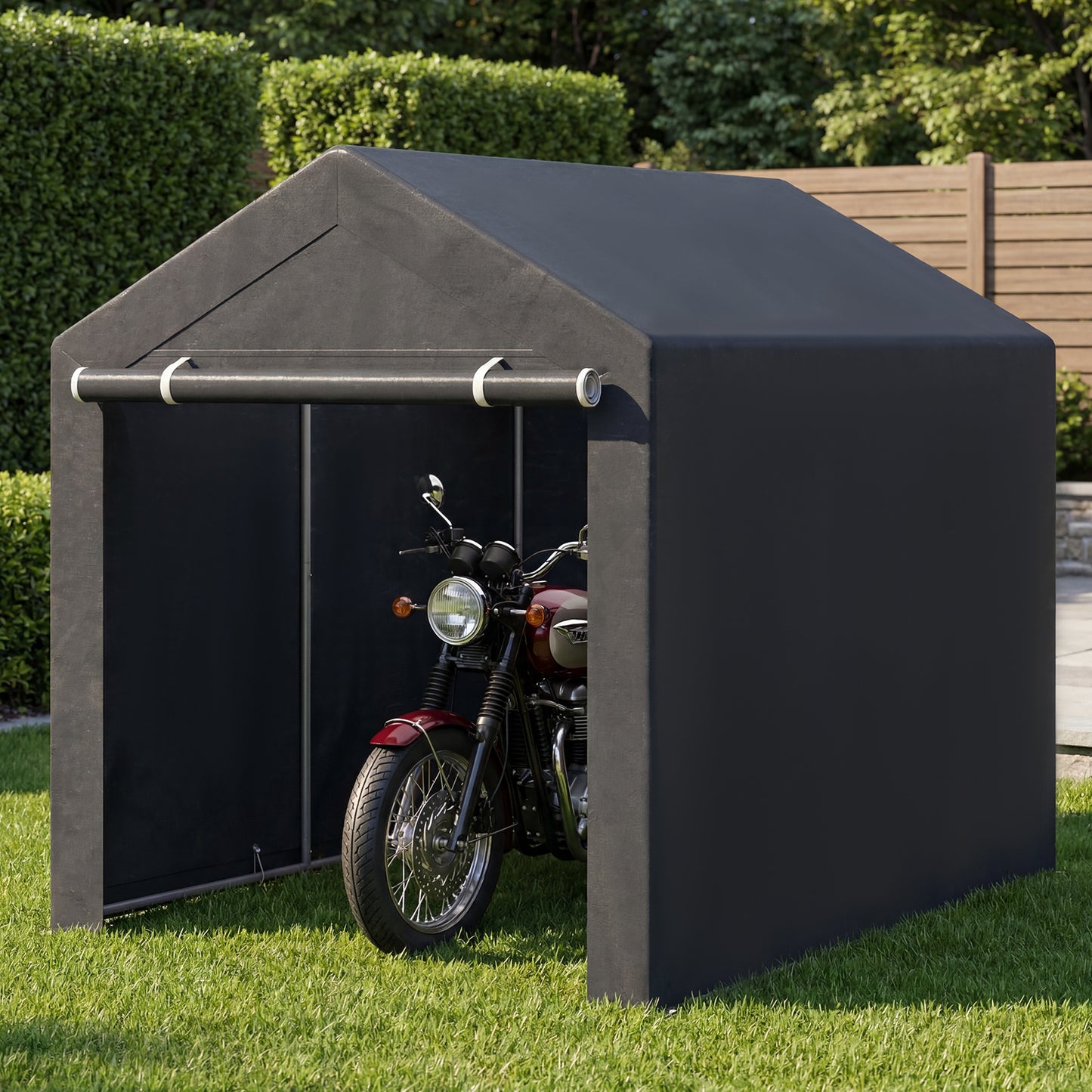 Heavy-Duty Portable Storage Shed with Roll-up Zipper Door and Sun-Protective Canopy-L