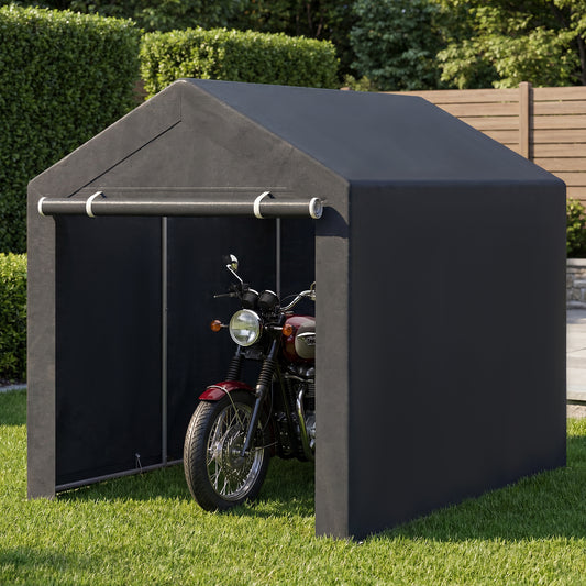 Heavy-Duty Portable Storage Shed with Roll-up Zipper Door and Sun-Protective Canopy-L