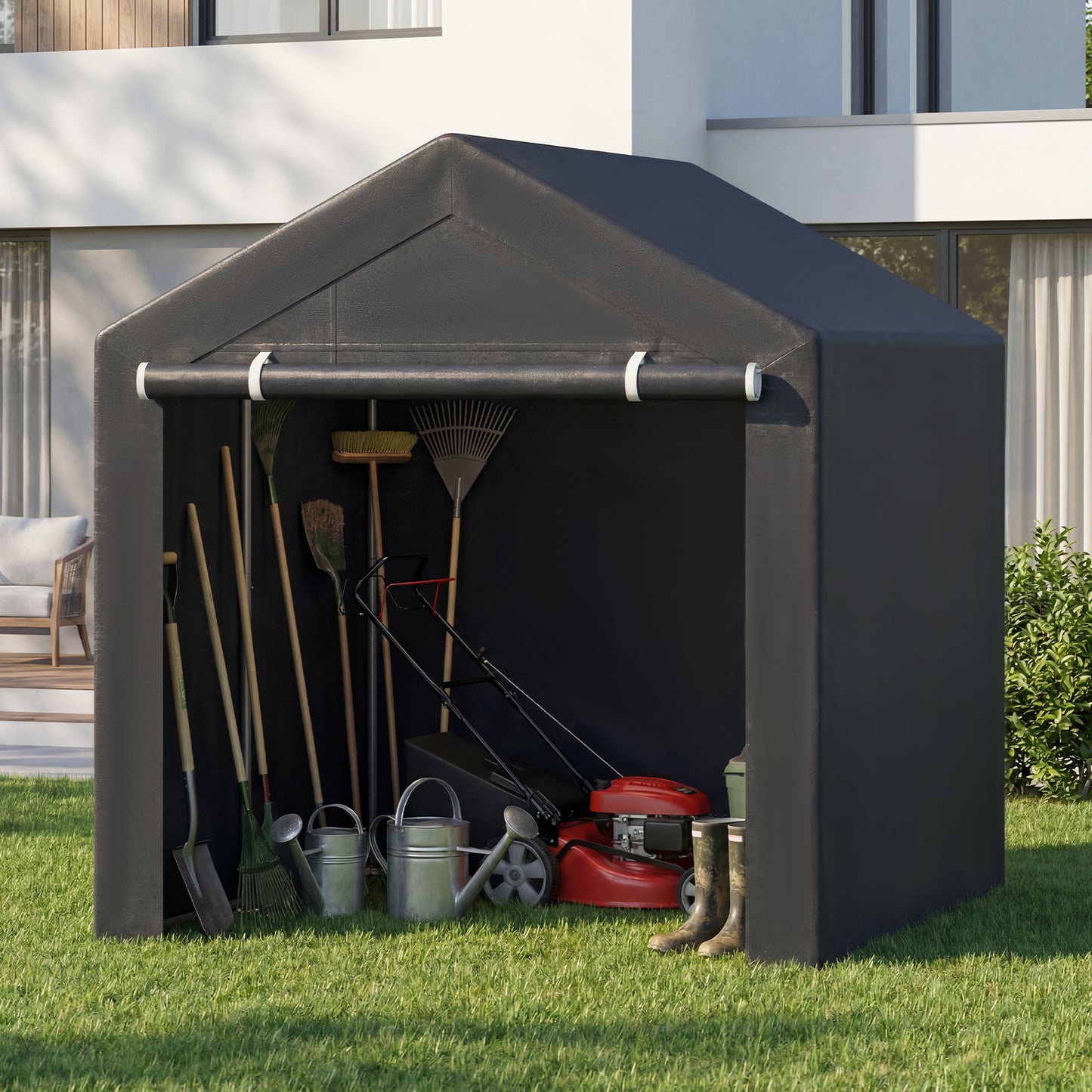 Heavy-Duty Portable Storage Shed with Roll-up Zipper Door and Sun-Protective Canopy-L