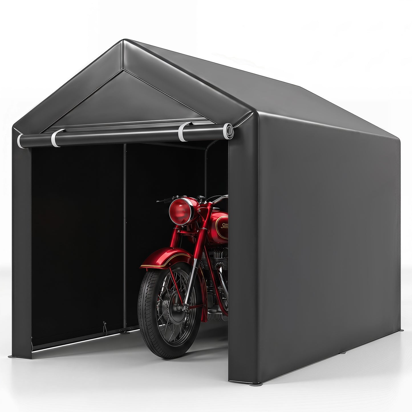 Heavy-Duty Portable Storage Shed with Roll-up Zipper Door and Sun-Protective Canopy-L
