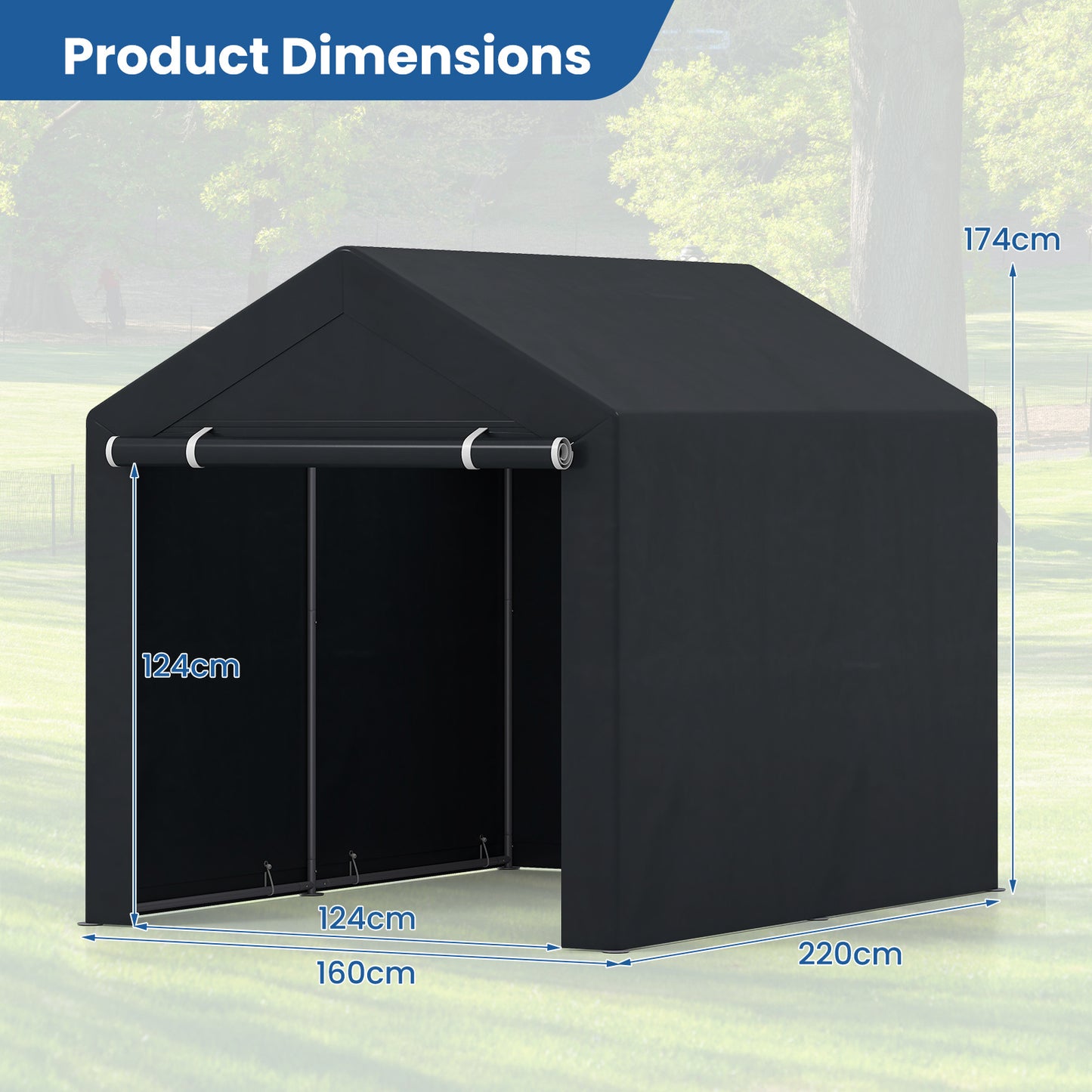 Heavy-Duty Portable Storage Shed with Roll-up Zipper Door and Sun-Protective Canopy-L