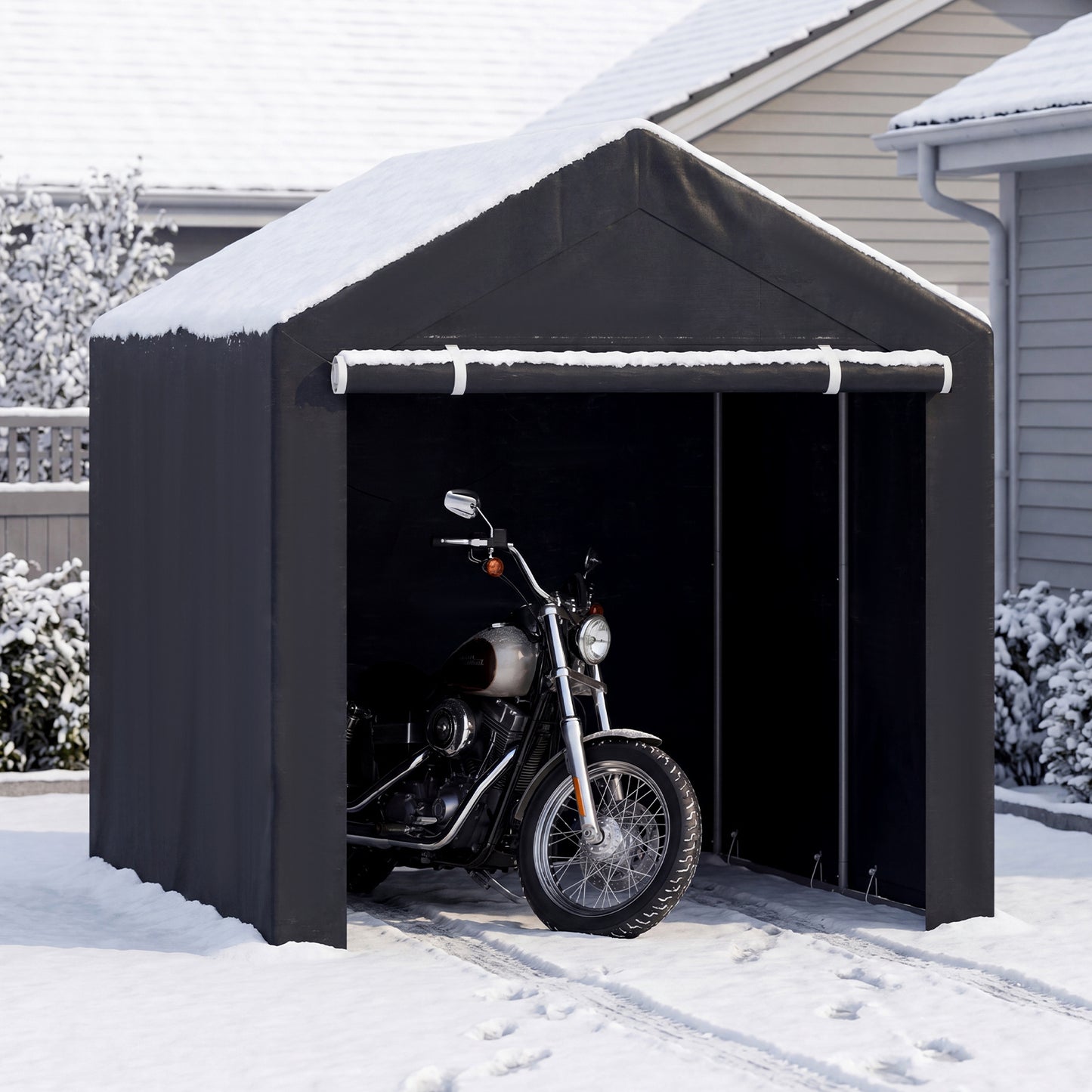 Heavy-Duty Portable Storage Shed with Roll-up Zipper Door and Sun-Protective Canopy-L