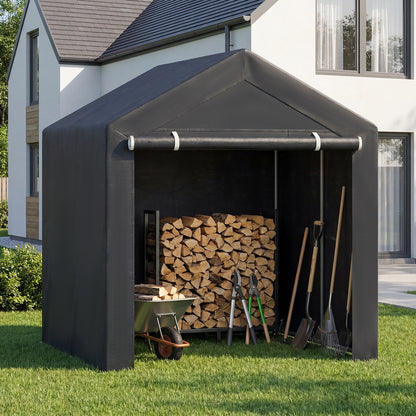 Heavy-Duty Portable Storage Shed with Roll-up Zipper Door and Sun-Protective Canopy-L