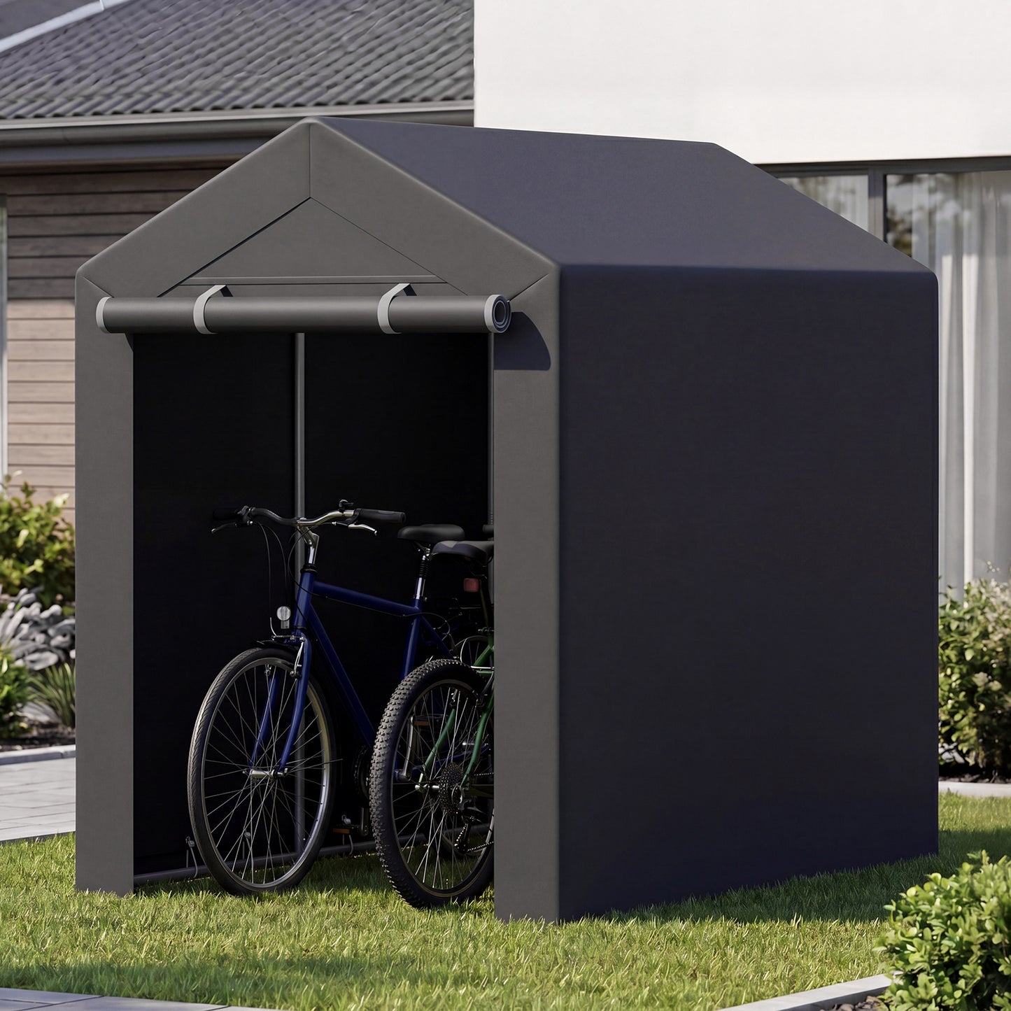 Heavy-Duty Portable Storage Shed with Roll-up Zipper Door and Sun-Protective Canopy-M