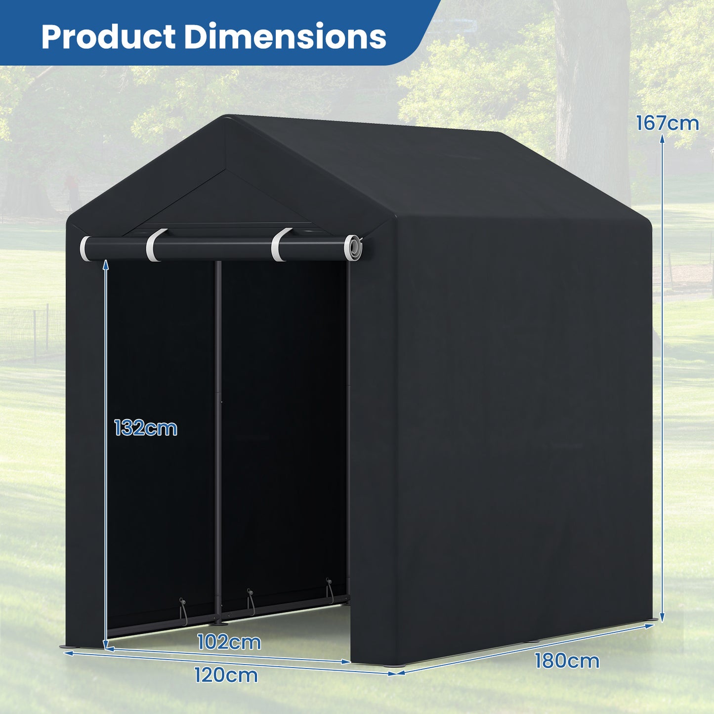 Heavy-Duty Portable Storage Shed with Roll-up Zipper Door and Sun-Protective Canopy-M