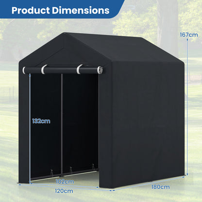 Heavy-Duty Portable Storage Shed with Roll-up Zipper Door and Sun-Protective Canopy-M