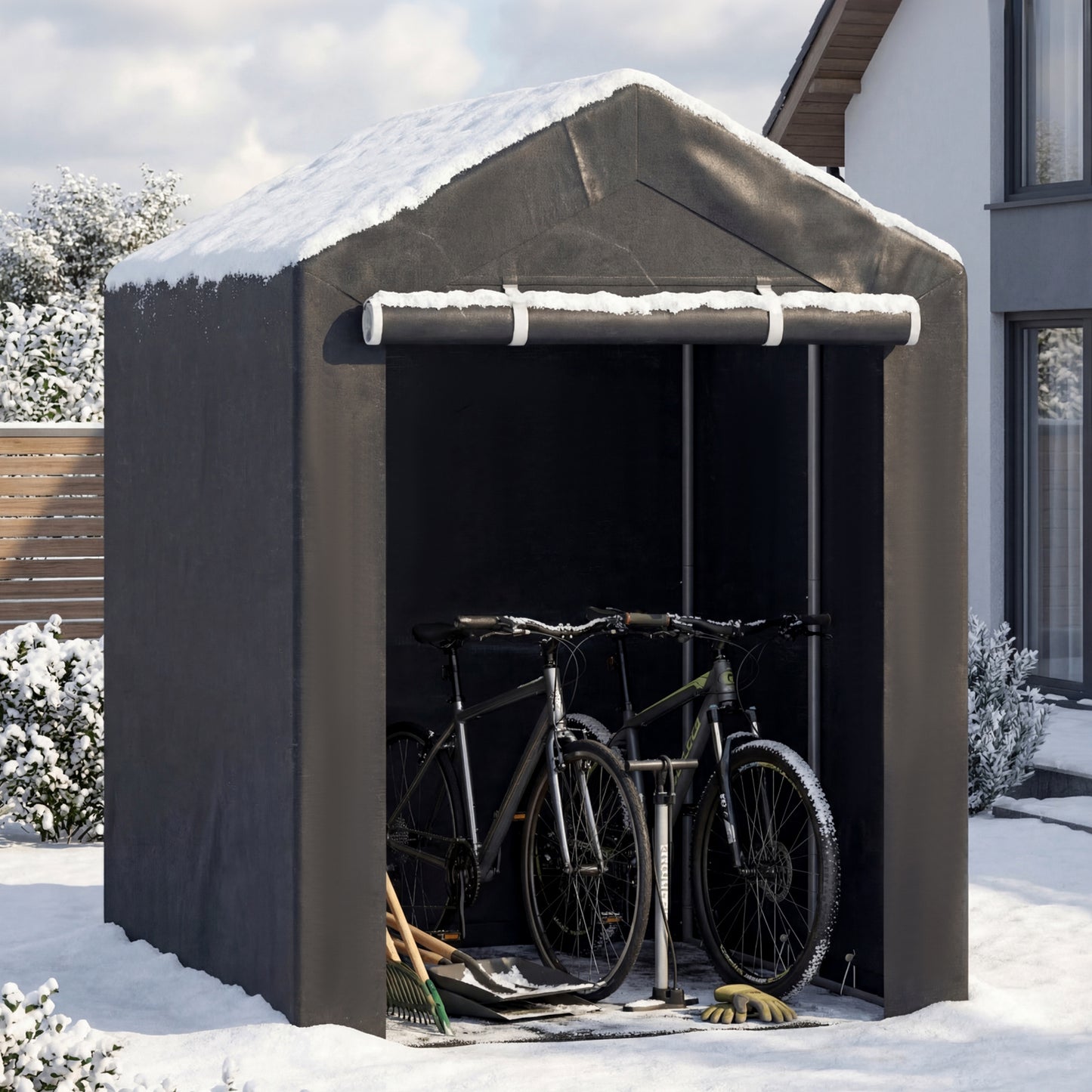 Heavy-Duty Portable Storage Shed with Roll-up Zipper Door and Sun-Protective Canopy-M