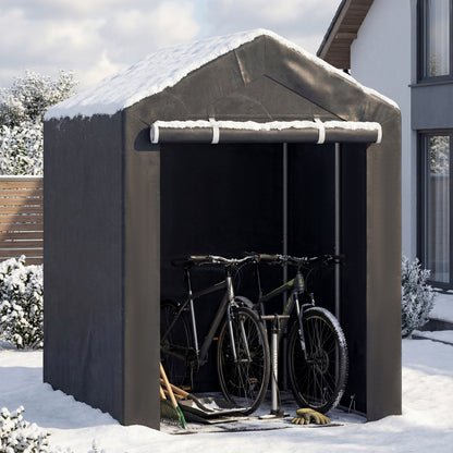 Heavy-Duty Portable Storage Shed with Roll-up Zipper Door and Sun-Protective Canopy-M