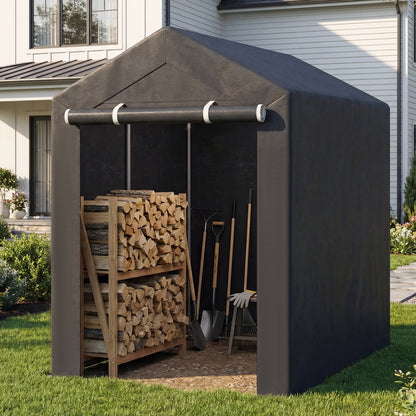 Heavy-Duty Portable Storage Shed with Roll-up Zipper Door and Sun-Protective Canopy-M