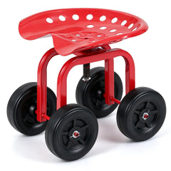 Heavy-Duty Rolling Garden Cart with Height Adjustable and Swivel Seat-Red